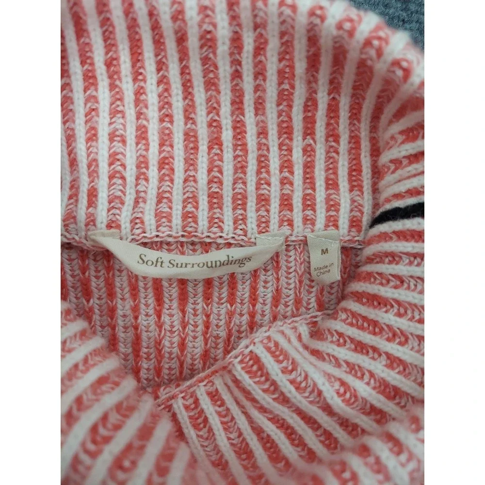 Soft Surroundings Selene Sweater Women Medium Pink Ribbed Turtleneck Black Pipe‎